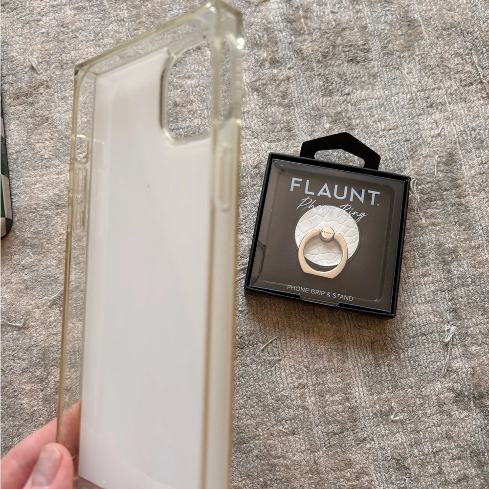 Flaunt White Crocodile Faux Leather iPhone 15 Plus Case & Matching Ring Stand - Picture 4 of 4